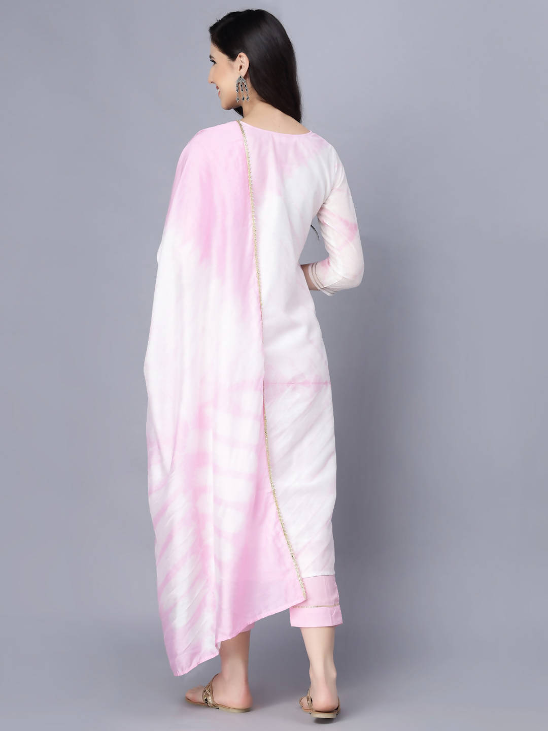 Myshka Women Pink Striped Empire Kurti with Trousers With Dupatta - Distacart