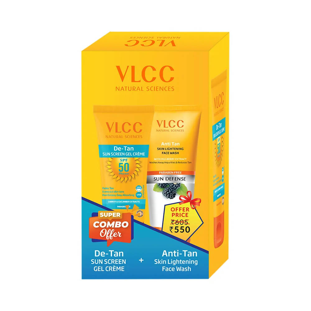 VLCC Anti Tan Face Wash & De Tan SPF 50 Sun Screen Gel Creme Combo