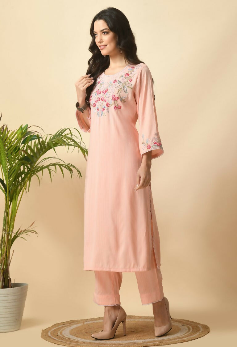 Joban Fashion Peach Cotton Rayon Kurta Set