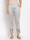 Myshka Women's Grey Cotton Solid Casual Trouser