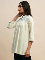 White Rayon Embroidered Top - Tarini