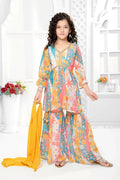 Kids Functional Designer Multi Digital Flower Print On Georgette Shrara Suit - Aaradhna