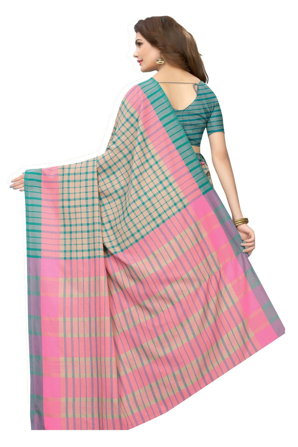 Vamika Cream Cotton Silk Weaving Saree (Terra Checks Rama) - Distacart