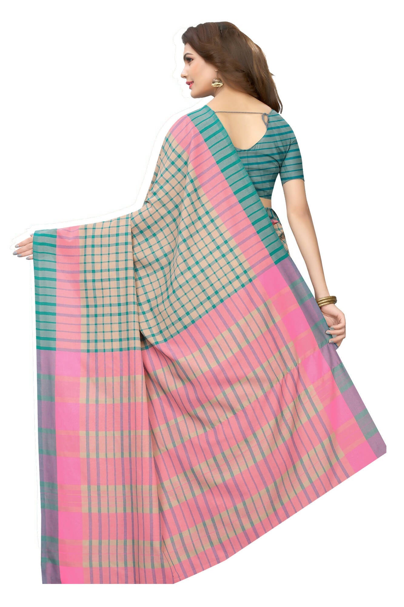 Vamika Cream Cotton Silk Weaving Saree (Terra Checks Rama) - Distacart
