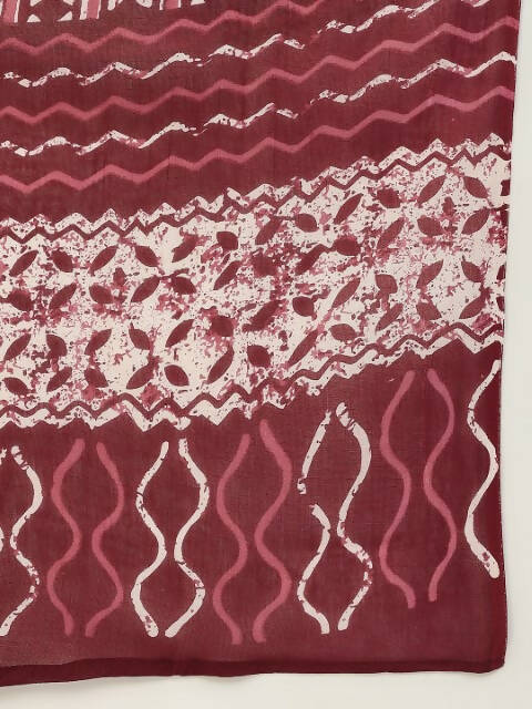 FIORRA Women's Maroon Cotton Straight Kurta Pant With Dupatta