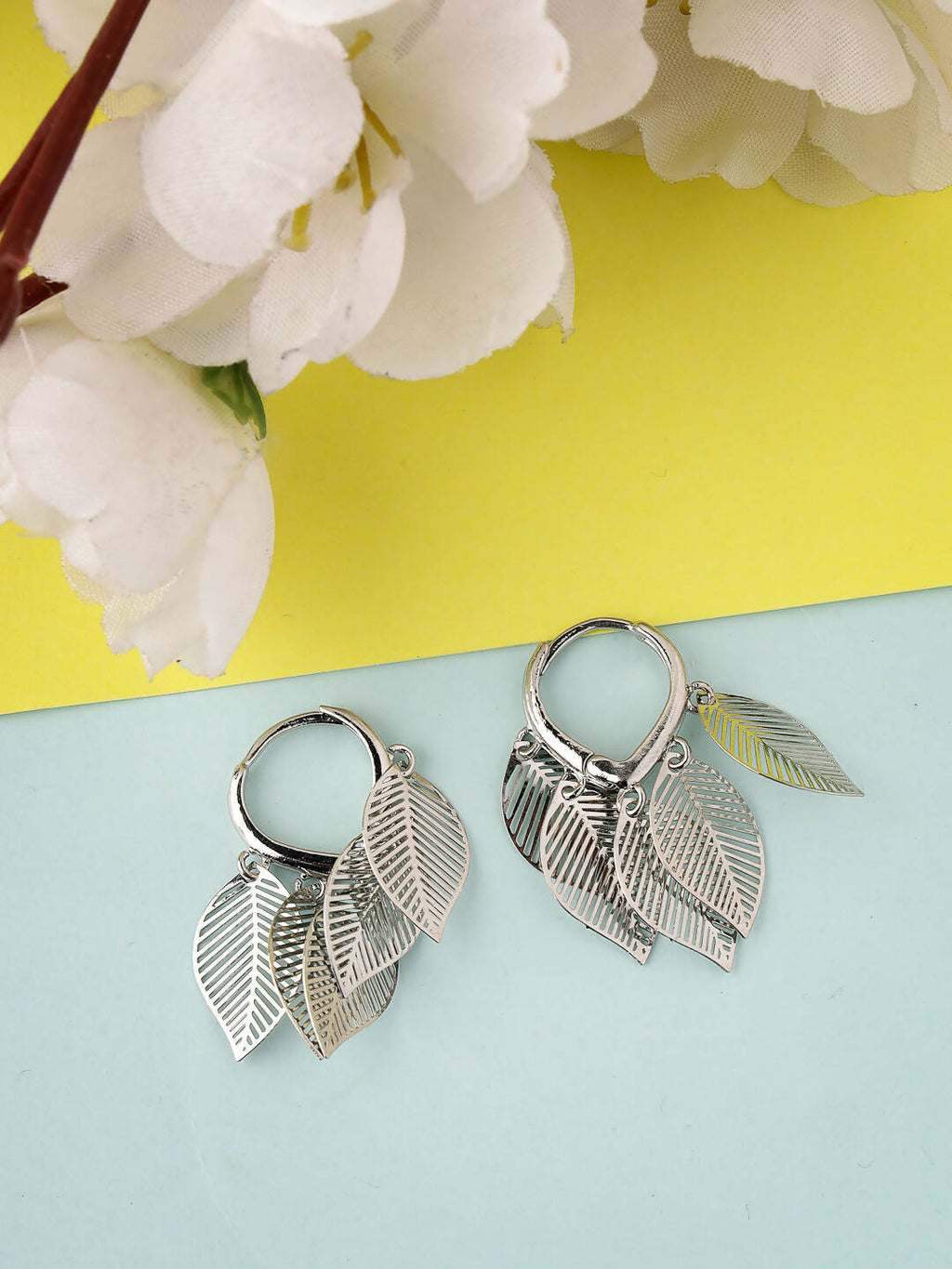 NVR Women Gold-Toned Leaf Shaped Drop Earrings - Distacart
