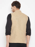 Even Apparels Beige Linen Men Woven Nehru Jacket LN719 - Distacart