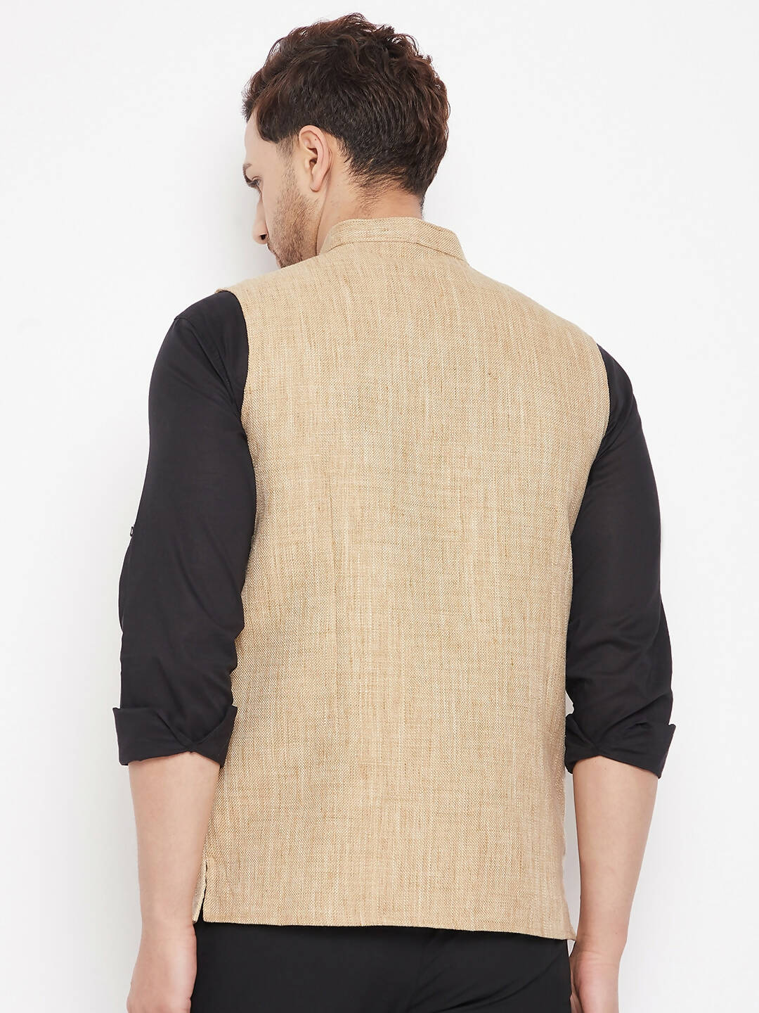 Even Apparels Beige Linen Men Woven Nehru Jacket LN719 - Distacart