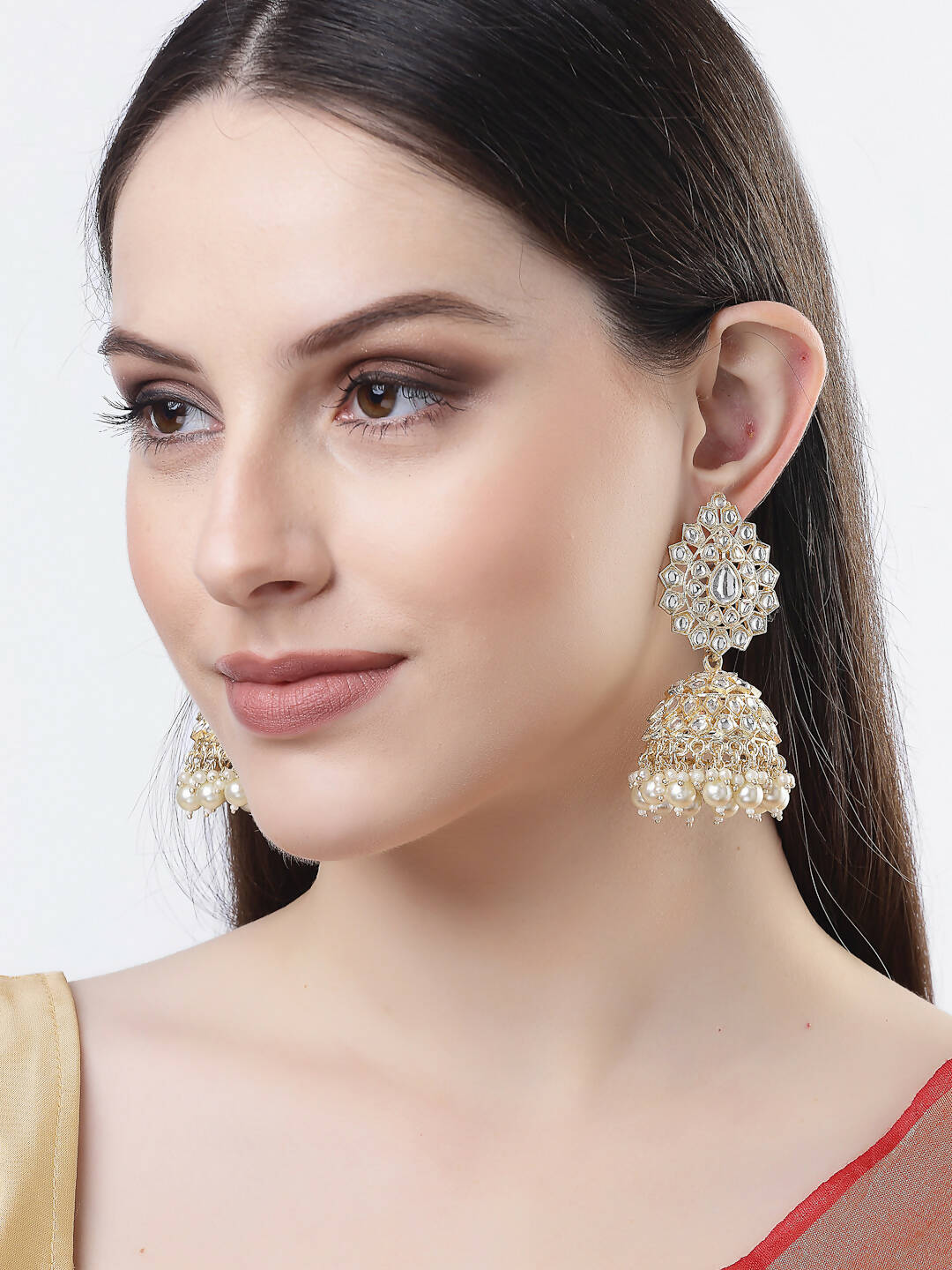 NVR Women Gold-Plated Handcrafted Kundan Jhumka Earrings - Distacart