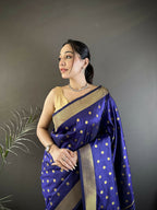 Joban Fashion Royal Blue Polka Dot Lichi Silk Paithani Silk Saree - Distacart