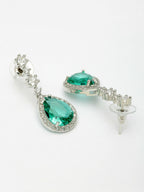 NVR Women's Silver-Plated Green American Diamond-Studded Handcrafted Jewellery Set