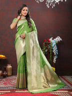 Lorenvalley Fashion Parotgreen Soft Silk Woven Design Gold Zari Weaving Saree