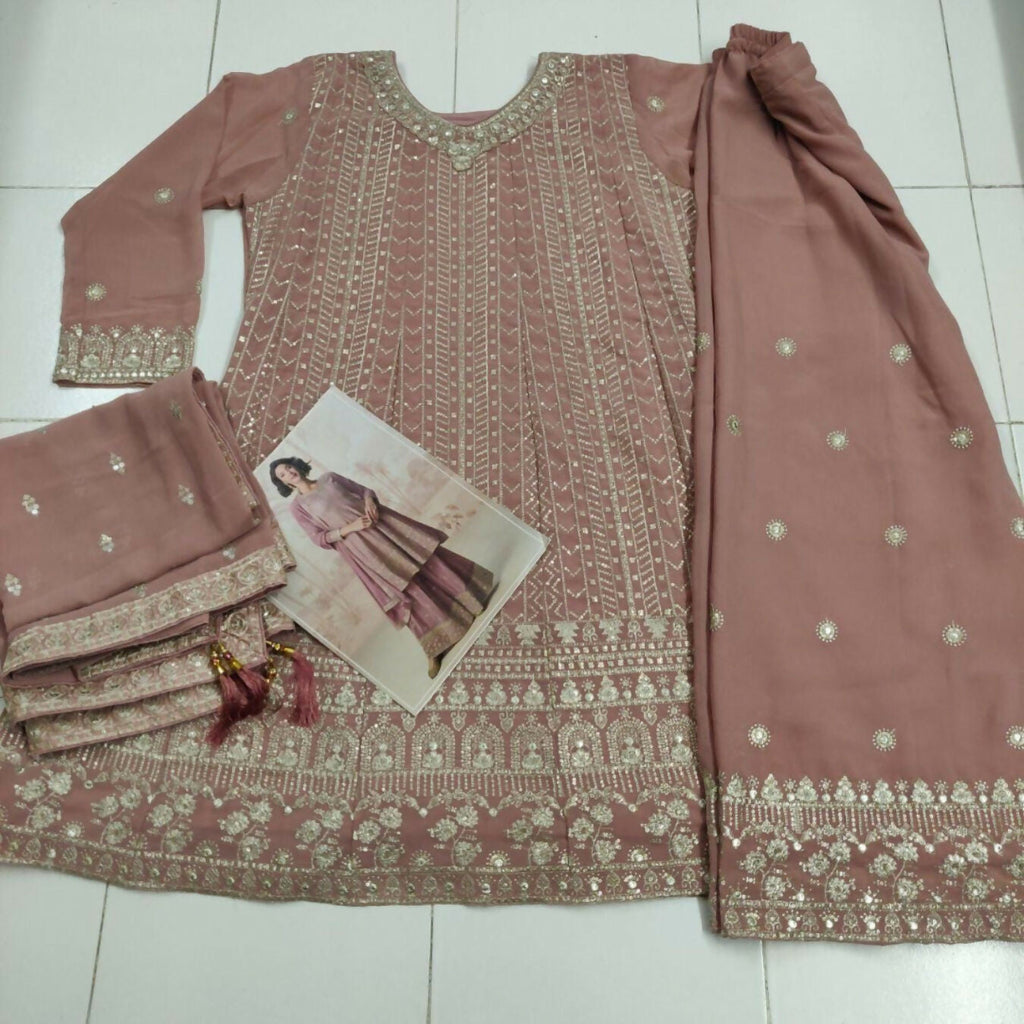 Anaita Peach Heavy Fox Georgette Stitched Suit with Sequence Work - Distacart