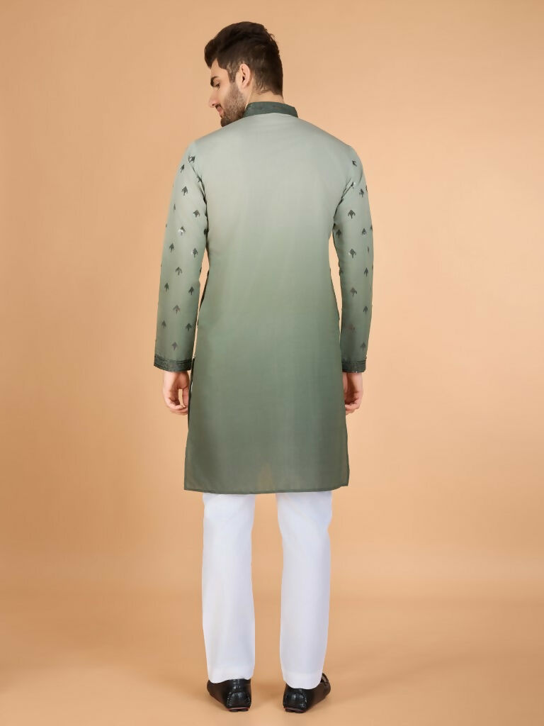 Vastranavya Ombre Green Premium Viscose Silk Thread & Sequence Embroidery work Kurta