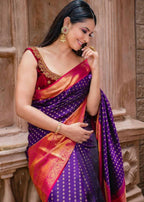 DEIANA'S Beautiful Designer Golden zari Soft Lichi Silk Saree - Purple