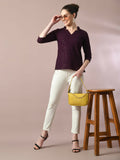 Myshka Women's Violet Embellished Cotton Regular Party Tunic