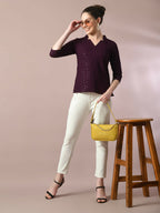 Myshka Women's Violet Embellished Cotton Regular Party Tunic