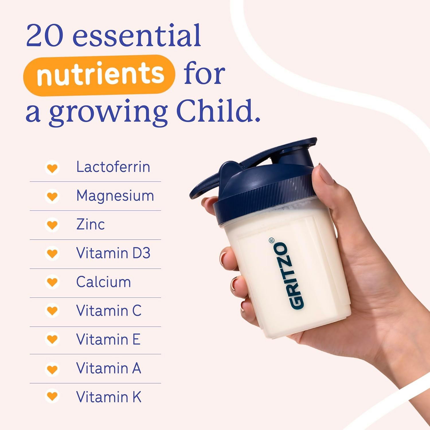 Gritzo SuperMilk Growth+ (Formerly Height+) Unsweetened Drink Mix (7-12y Boys), 10g Protein Powder (Creamy Vanilla)