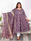 Miravan Women's Plus Size Purple cotton Floral Gota Lace Work Anarkali Kurta And Dupatta