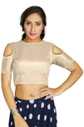 Aastha Fashion Women's Off White Art Silk Cold Shoulder Sleeve Readymade Blouse