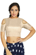 Aastha Fashion Women's Off White Art Silk Cold Shoulder Sleeve Readymade Blouse