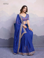Blue Georgette Bandhani Printed,Embroidery Work Saree - Surkhi