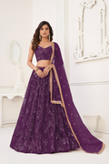 Eilara Wine Thread Sequin Embroidered Net Lehenga Set