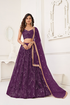 Eilara Wine Thread Sequin Embroidered Net Lehenga Set