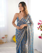 NC Chiffon Chex Wevon Chex Designer, Lace Party Wear Saree - Blue