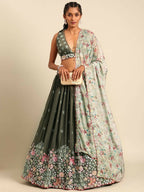 House of Panchhi Olive Chinon Sequins embroidery Lehenga choli & Dupatta