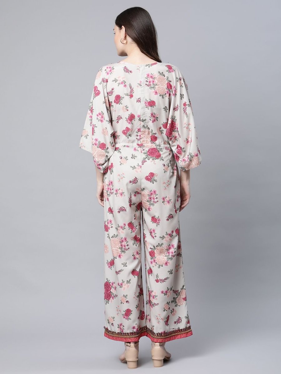 Ahalyaa Womens Beige Crepe Digital Floral Print Jumpsuit - Distacart