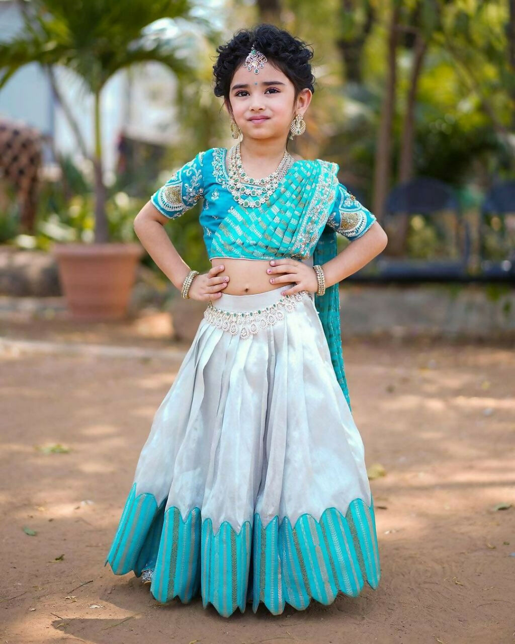 Jyoti Fashion Classy Sky Blue Heavy Chenille Sequins Embroidered Kids Lehenga Choli Set