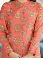 Juniper Women's Orange Ethnic Motif Printed Viscose Tunic With Buttons Detailing