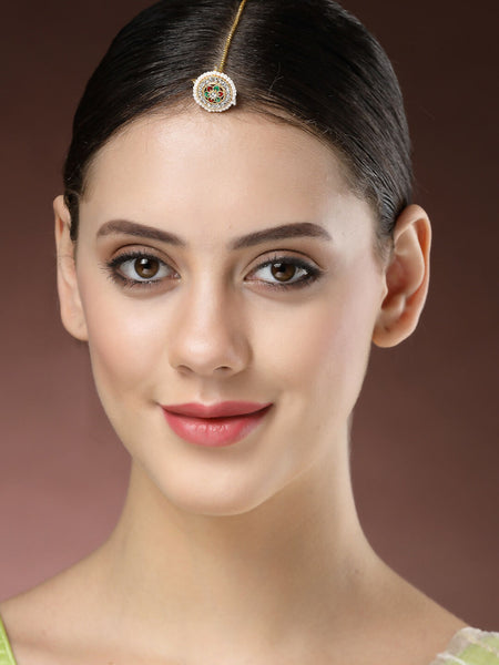 NVR Women's Gold-Polished CZ Stone-Studded Borla Maang Tikka