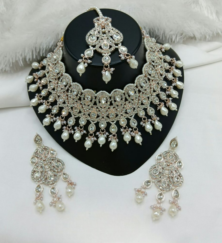 Joban Fashion Purple Color Stone Work Necklace Set