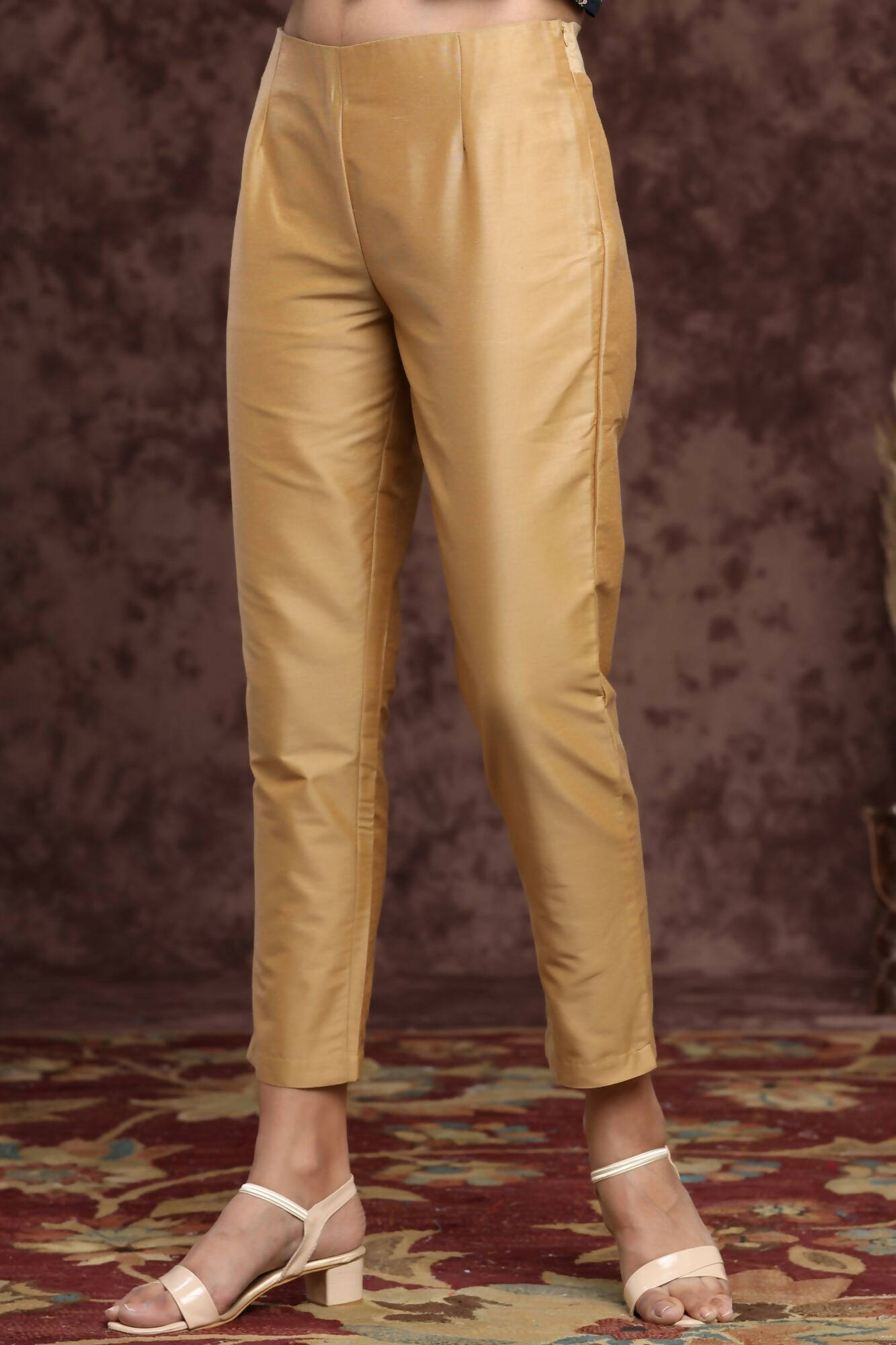 Juniper Women Gold Poly Silk Solid Slim Fit Pant/Slim Pant - Distacart