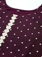 Ahalyaa Women Burgundy Polka Dots Fit & Flare Maxi Ethnic Dress - Distacart