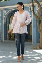Juniper Women's Lavender Cambric Placement Floral Printed Tunic - Distacart