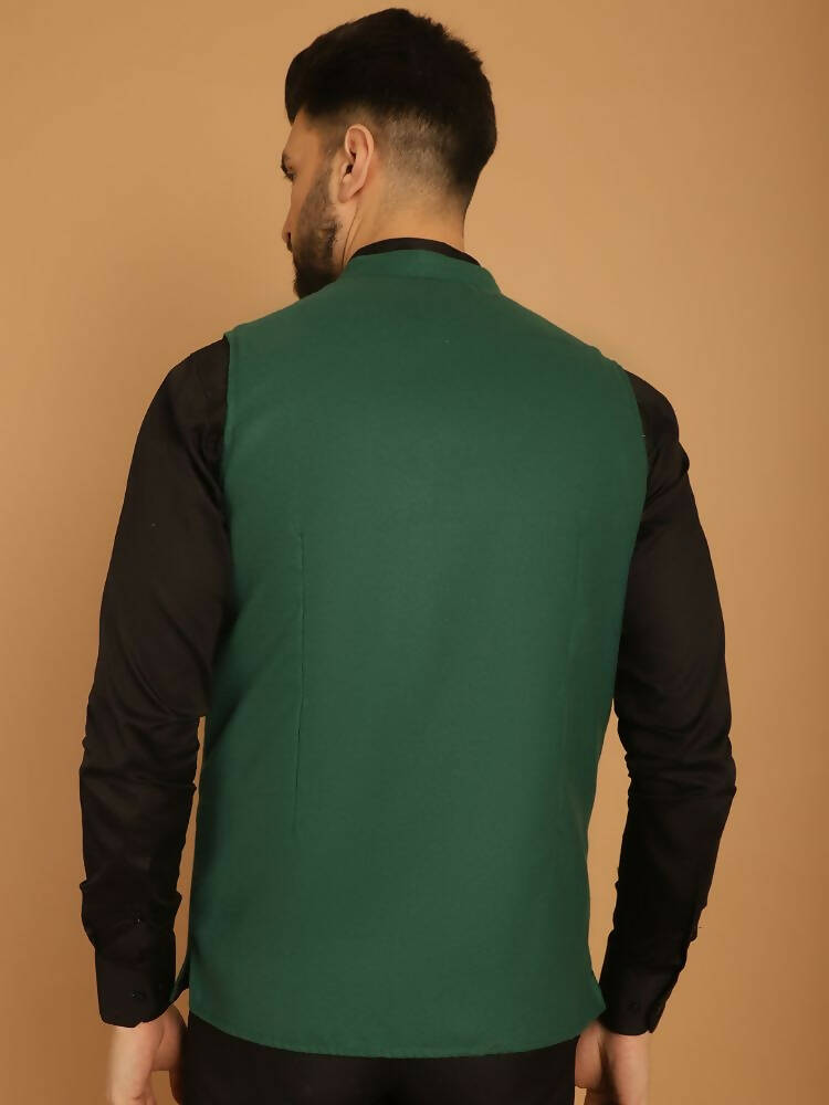 Even Apparels Pure Wool Nehru Jacket - Green
