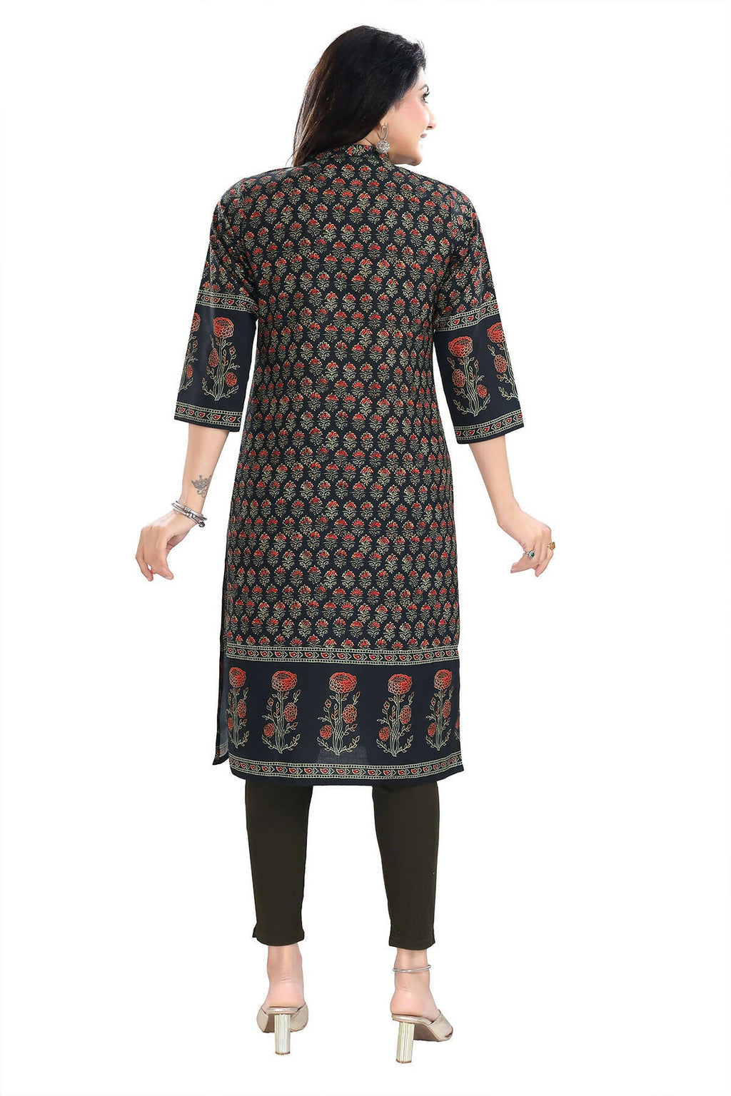 Snehal Creations Breathtaking Black Designer Digital Print Cotton Slub Fabric Long Kurti Tunic - Distacart