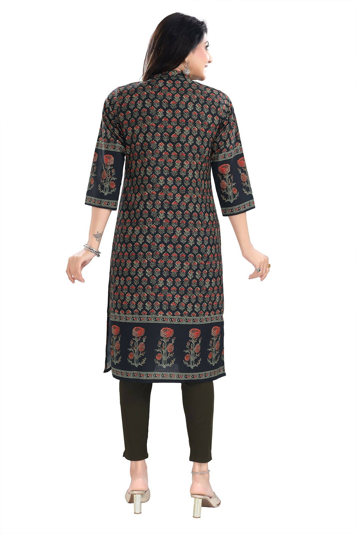 Snehal Creations Breathtaking Black Designer Digital Print Cotton Slub Fabric Long Kurti Tunic - Distacart