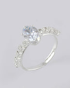 VOJ white CZ-detail Stainless Steel Cubic Zirconia Silver Plated Adjustable Finger Ring