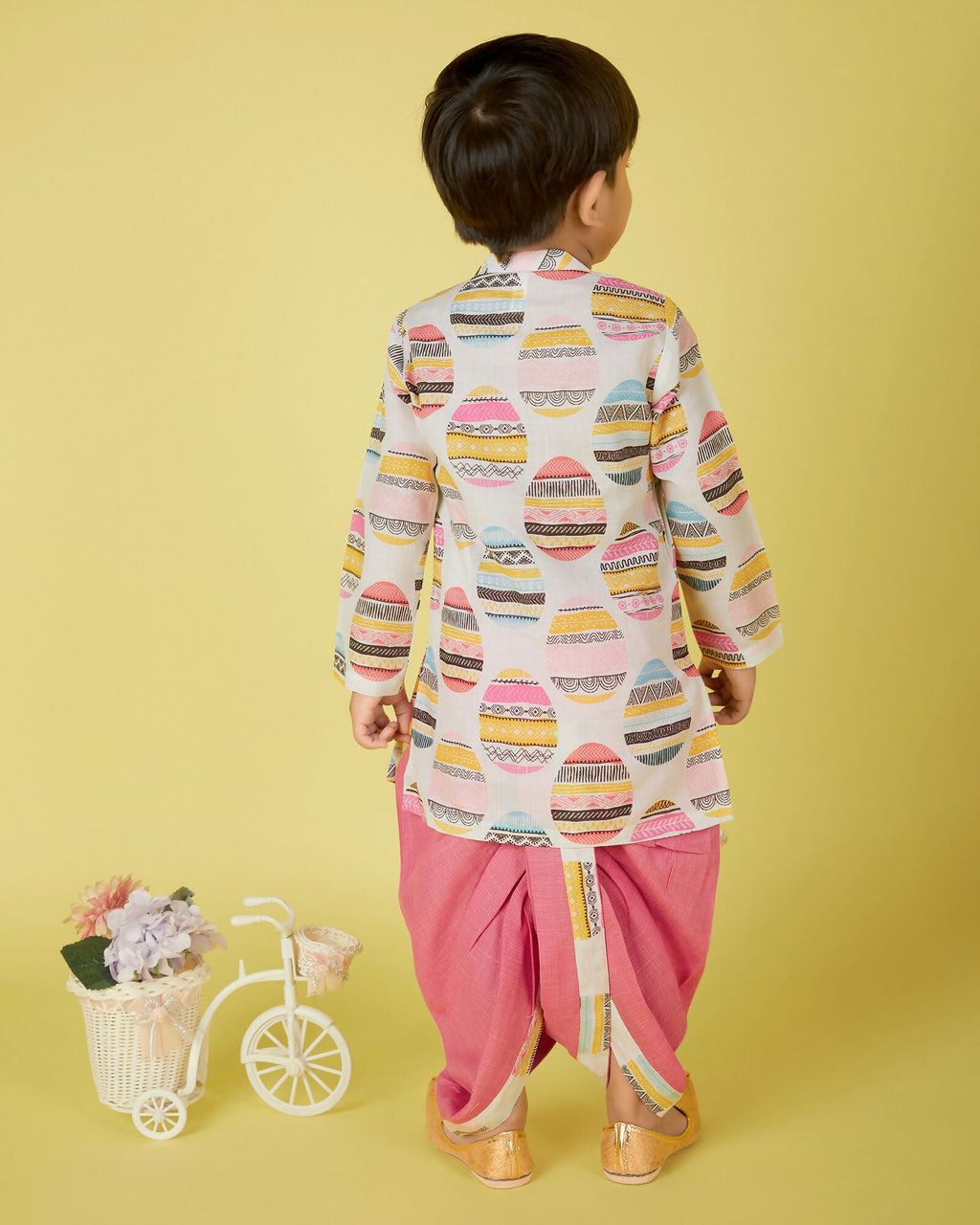 Joban Fashion Kids Island Cotton Full Sleeves printed Kurta and Solid Dhoti - Pink - Distacart