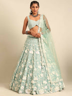 House of Panchhi Sea Green Chinon Sequins and Zarkan embroidery Lehenga choli & Dupatta