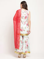 Ahalyaa Women's Mint Green Crepe Digital Floral Print Kurta Sharara Set with Dupatta