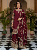 Teeya Creation Maroon Chinon Silk Designer Wedding Wear Embroidery Work Palazzo - Distacart
