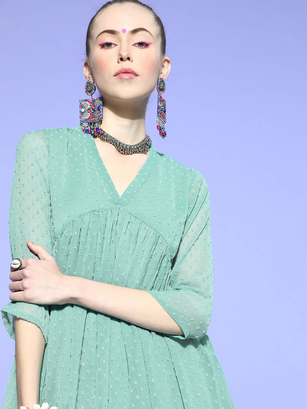 Janasya Green Woven Design Dobby Weave Kurta - Distacart