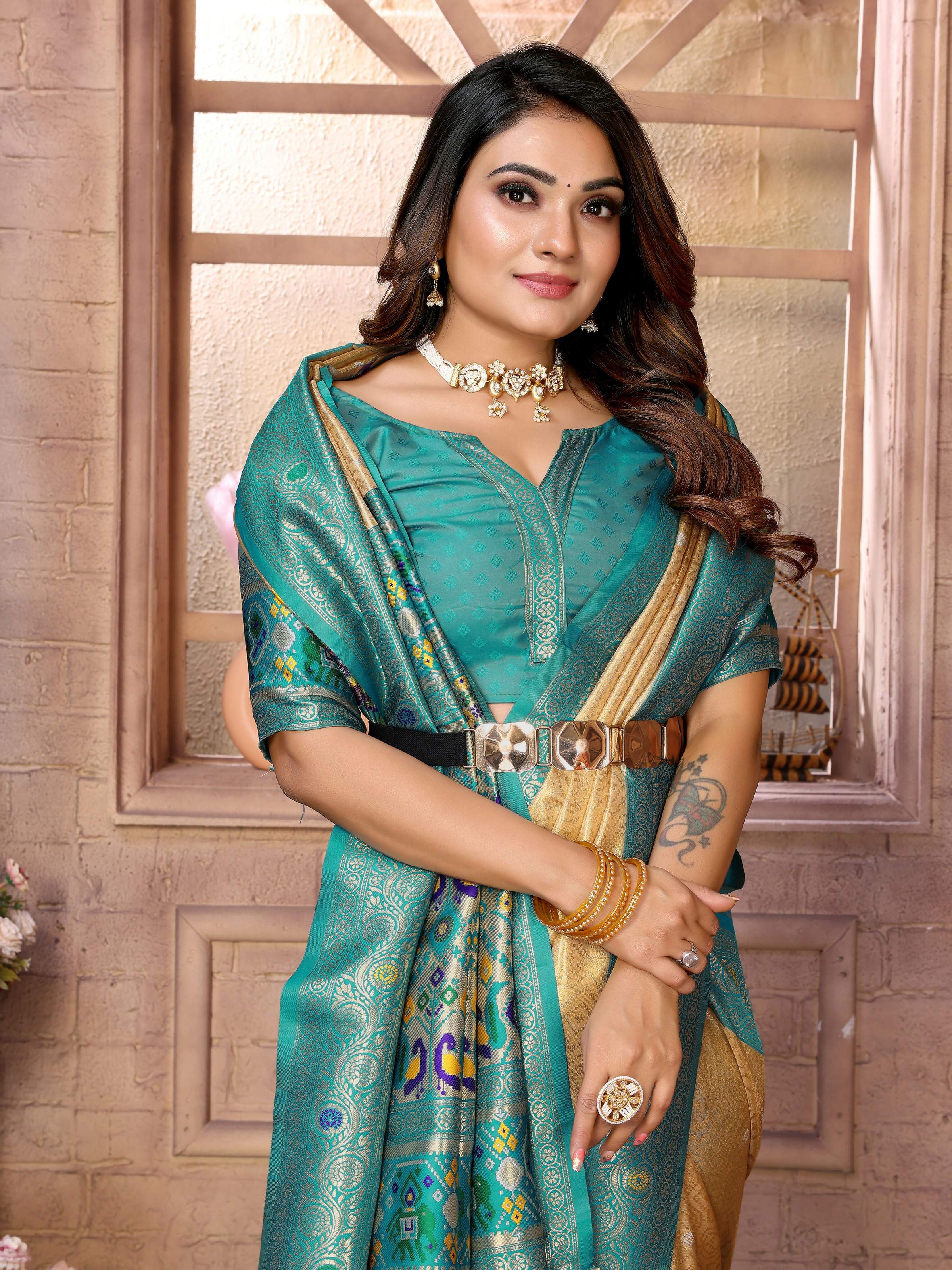 Aastha Fashion Gold Banarasi Tissue Silk Weaving Saree - Distacart