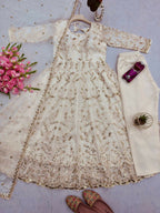 Teeya Creation White Color Faux Georgette Long Party Wear Gown - Distacart