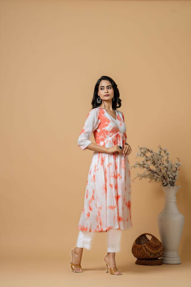 Joban Fashion Peach Tie & Dye Kurta Pant Set - Distacart